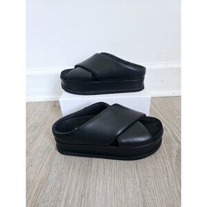 ROAM Cross Stack Platform Sandals 7 Y2K 90s Black Faux Leather Slip On Shoes